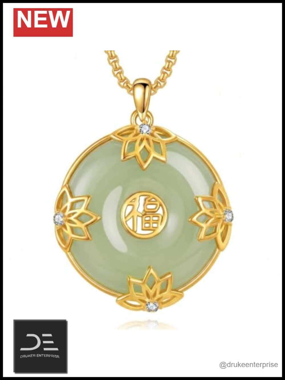 18k Gold Plated Jade Pendant Necklace for Women Lotus Charm Jewelry